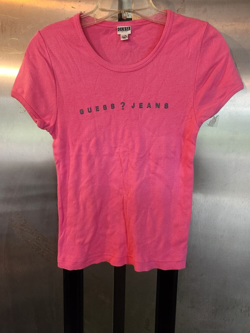 Guess Jeans Pink Graphic Logo Tee Womens Size L/XL